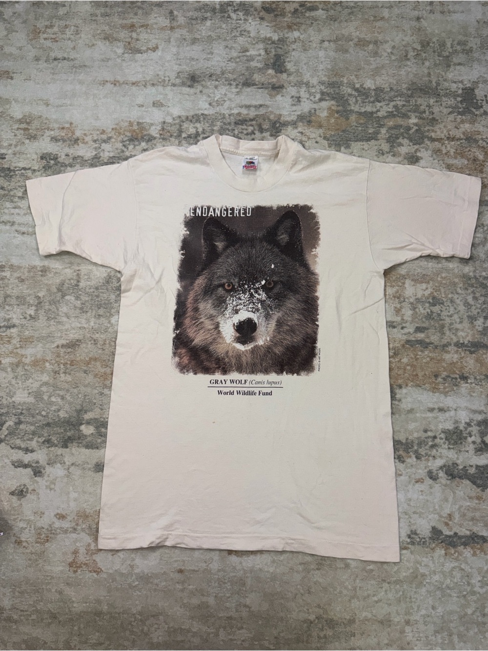 Vintage 90s World Wildlife Fund Gray Wolf T Shirt Large Single Stitch USA